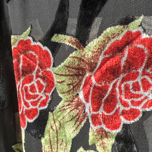 Betsey Johnson Kimono - Black Velvet Red Roses Fringe - One Size - Picture 5 of 7